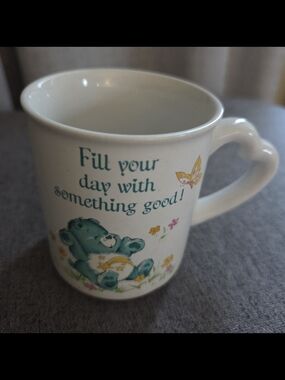 Care Bears Teal Bear Ceramic Coffee Mug with Heart Handle 1983